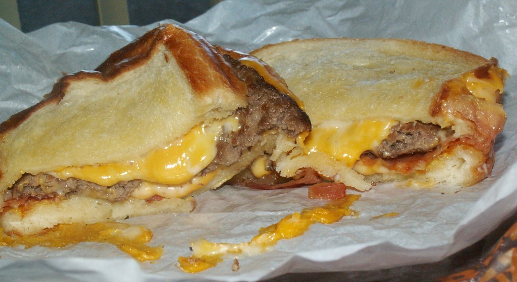 Carl's Jr. Grilled Cheese Bacon Burger Cut