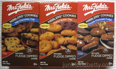 Mrs. Fields Nibblers Cookies Milk Chocolate Chip, Peanut Butter Chip and Double Chocolate Boxes