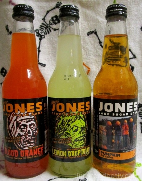 Jones Soda Blood Orange, Lemon Drop Dead and Pumpkin Pie Bottles