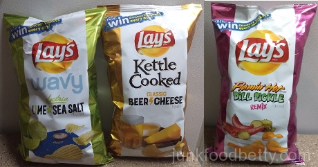 Lay's Turn Up the Flavor Wavy Electric Lime and Sea Salt, Kettle Cooked Classic Beer Cheese, and Flamin' Hot and Dill Pickle Remix Bags